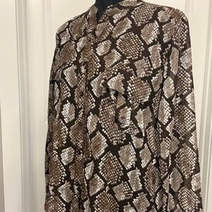 Brown and cream snakeskin button up shirt - Size M